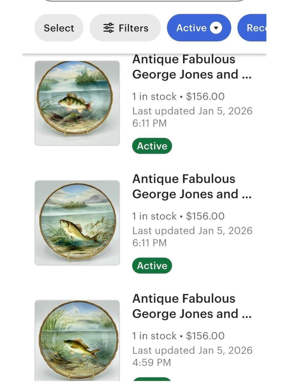 George Jones Sons Crescent Porcelain Fish Plate 9” Set of Six Plate